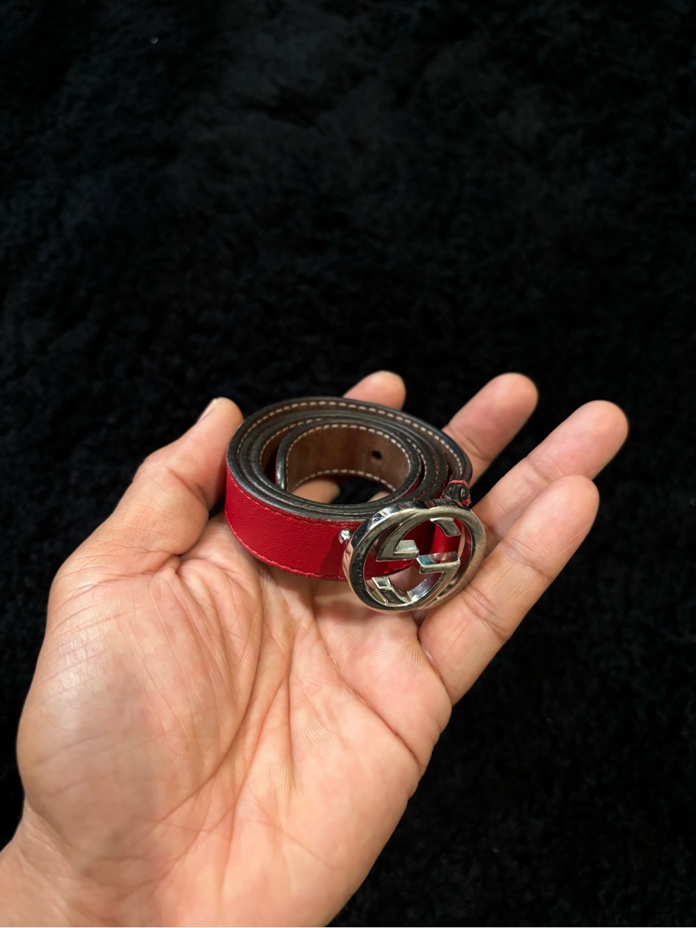 Red Gucci Belt Interlocking Silver G Logo Buckle Kids S